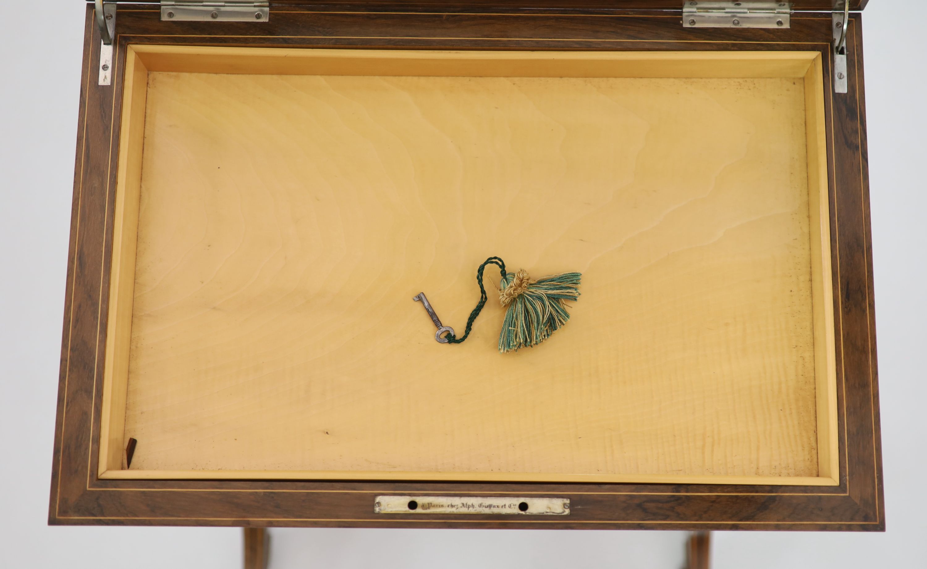 A 19th century French rosewood and sycamore lined lady's dressing table, c.1830, by Alphonse Giroux, Paris, W.60cm D.40cm H.80cm